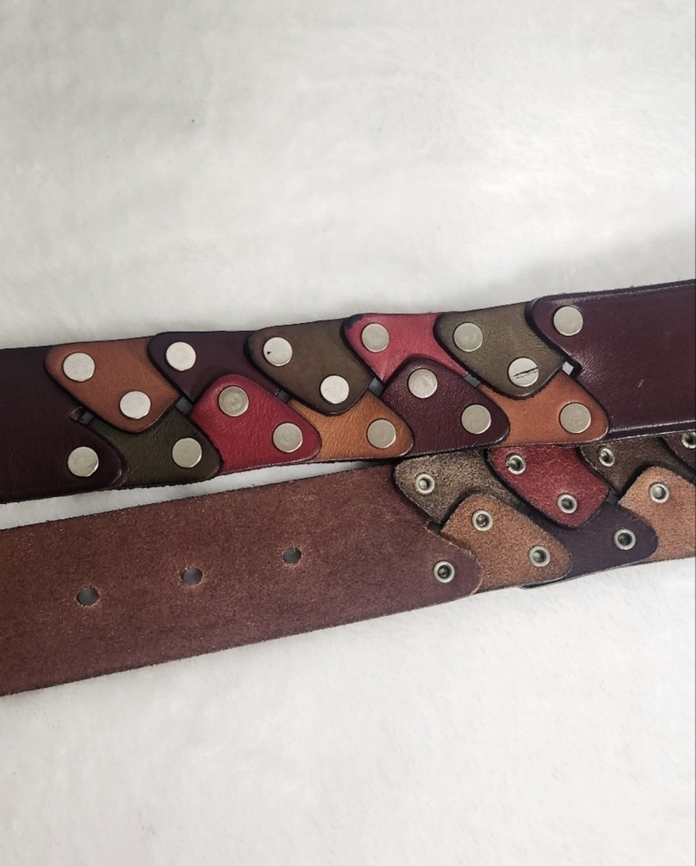Fossil Brown Leather Belt with Silver Buckle and Studs - Picture 4 of 7